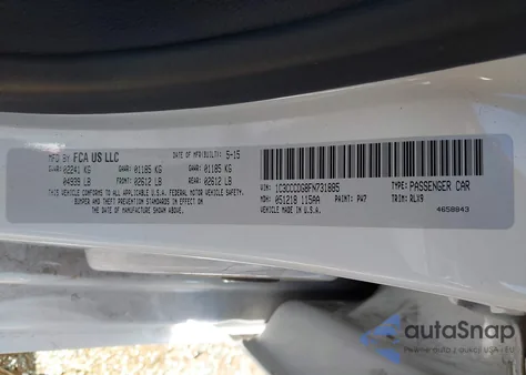 2015 Chrysler 200 S z USA, uszkodzony, nr VIN 1C3CCCDG8FN731885